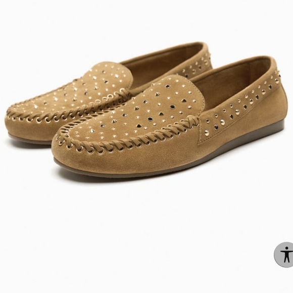 ZARA flat suede loafers/ beige - Picture 2 of 6